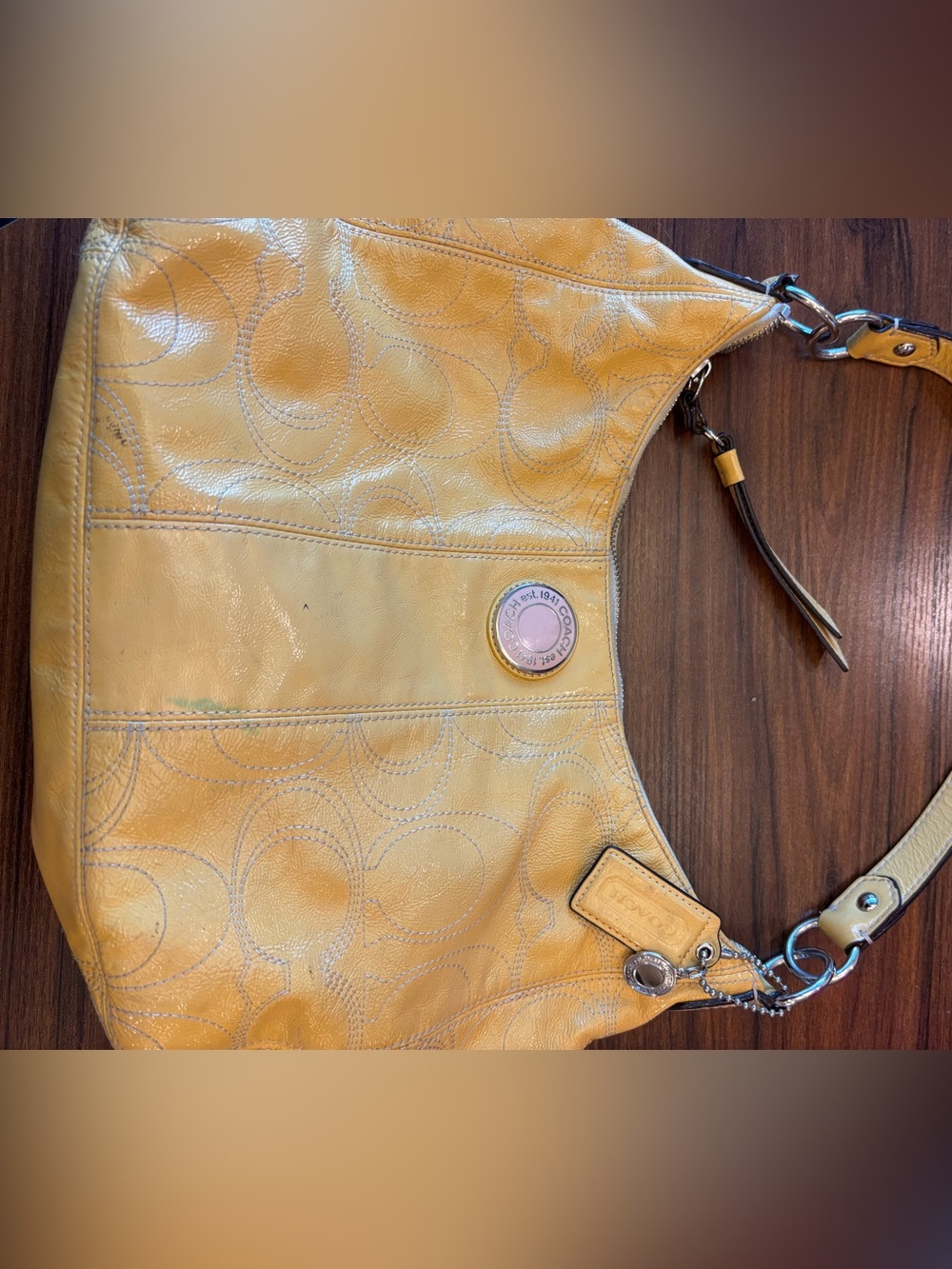 Coach Yellow Leather Signature Hobo Shoulder Bag